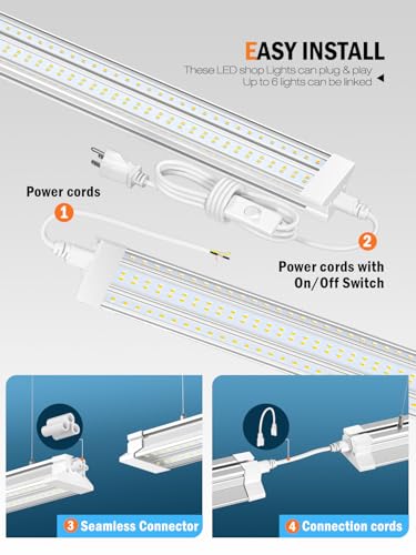 Image of Commercial-grade 10000LM 5000K 60W Linkable 4 Foot Led Shop Lights for Shop | Upgrade Super Bright 4 Pack Hanging&Surface Mount 4' Linkable 4FT Led Shop Light Fixture for Workshop Garage Workbench
