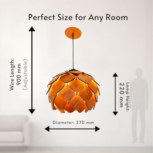 Image of Wood Pinecone Pendant lamp, Wooden Ceiling lamp, Wooden Hanging lamp handicrafted Home decore Chandelier Light (Lotus 2S)