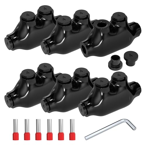 Joinfworld 2 Port Inline Splice Connector 4-14 AWG Aluminum to Copper Wire Connectors Insulated Wire Connectors UL Listed Wire Cable Connectors with 5/32" Slotted Allen Hex - 6 Pack