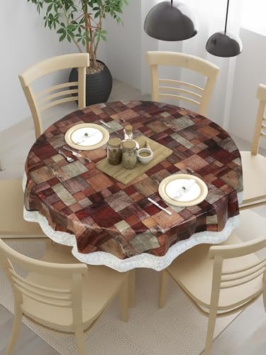 Image of Dakshya Industries PVC Waterproof Round Table Cover for 4 Seater Dining Table | 60 Inch Round Printed Table Cover | Spill Proof, Oil Resistant, Heat Resistant, Wipe Clean