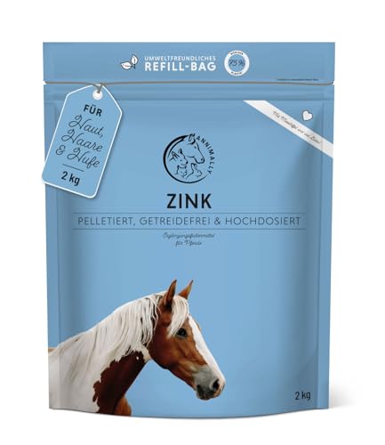 Annimally Zink für Pferde - Zink Pellets (2kg) hochdosiert mit Schwarzkümmel Zeolith Esparsette und Bierhefe für Haut Haare & Hufe