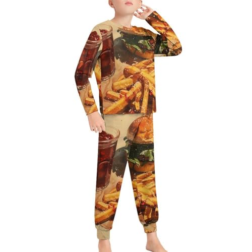 Hamburger And French FriesBoys Casual Comfort Pajamas, Long Sleeve Pajama Set120CM