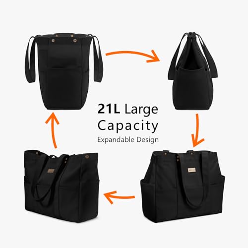TOPDesign Large Canvas Tote Bag for Women, Shoulder Bag with Laptop Sleeve & Pockets, Everything Tote for Travel, Work (Black) by TOPDesign - Used condition - Image 5