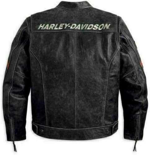 Men’s Retro H-D Harley Vintage Motorcycle Leather Jacket, Classic Biker Wear Cafe Racer Leather Jacket for Men2