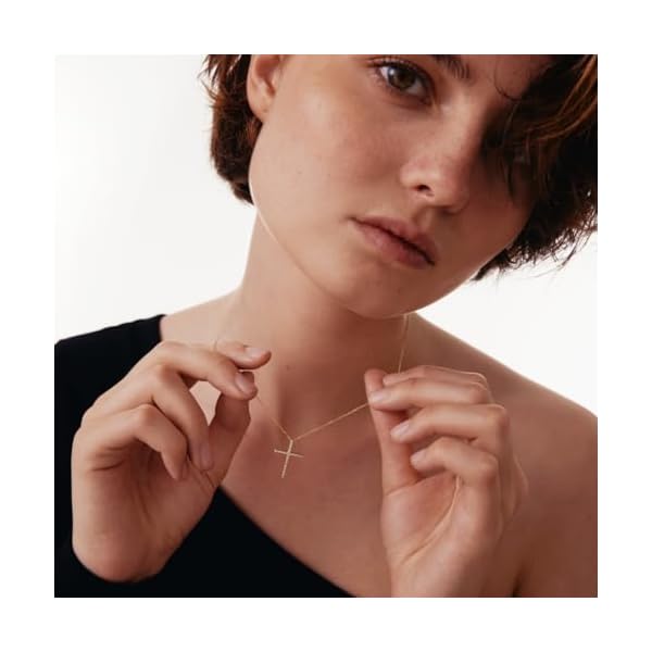 Diamond 14K Solid Gold Cross Necklace for Women | 14K Real Gold Protection Pendant Necklace | Dainty Pave Diamond Cross Necklace | Women's 14K Gold Christian Jewelry | Gift for Birthday, 18" - Image 4