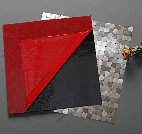 Xuaniny Peel And Stick Metal Backsplash Tiles, Silver Frosted Surface Square Aluminum Mosaic Sticker For Kitchen Wall Bathroom(11.61"X11.61" Per Sheet,Pack Of 5Pcs) (Silver Grey) #TOP4