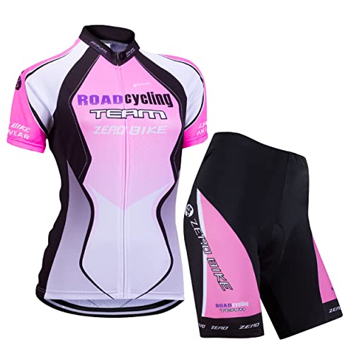 Femmes Vélo Cyclisme Respirant à séchage Rapide Maillots Set, Jersey Cycle Manches Courtes Veste + 3D Coussin Rembourré Serré Shorts Pantalon (Violet...