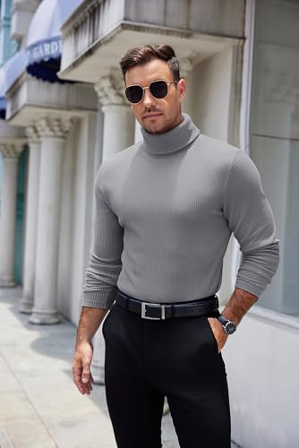Image of COOFANDY Men's Ribbed Turtleneck Sweater Casual Basic Long Sleeve Knitted Pullover Sweater
