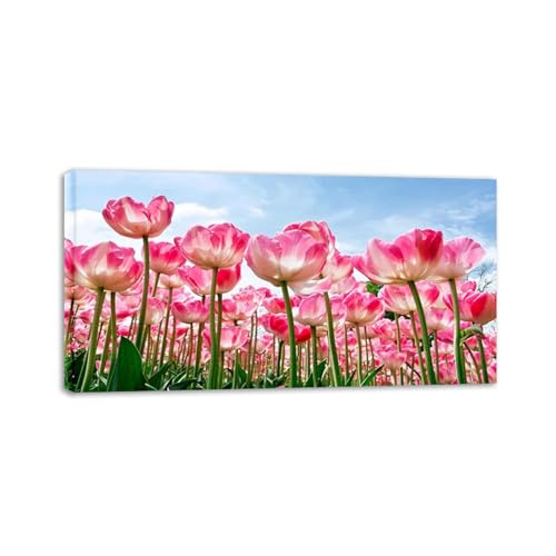 Toile de fleurs encadrée pour salon moderne paysage de tulipes printanières