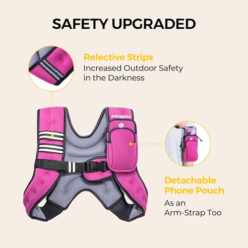Image of PACEARTH Weighted Vest,6lb /8lb /10lb /12lb /16lb /20lb /25lb /30lb Weight Vest with Reflective Stripe, Body Weight Vests for Women, Men, Weight Loss Workout, Strength Training, Running, Walking, Jogging