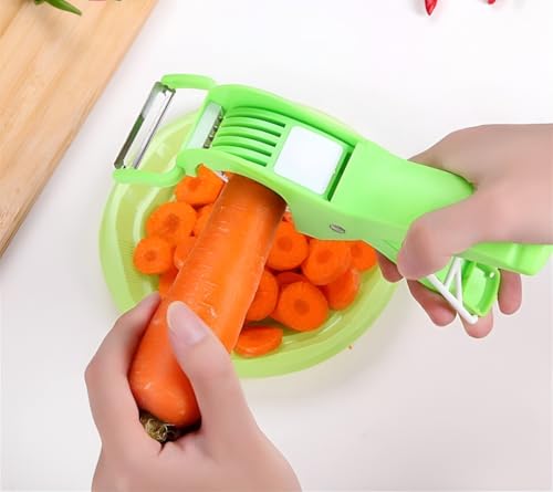 Image of 2-in-1 Vegetable & Fruit Cutter with Peeler, 5-Blade Stainless Steel Veg Cutter, Multi-Purpose Kitchen Tool, Plastic Body (Multicolor)
