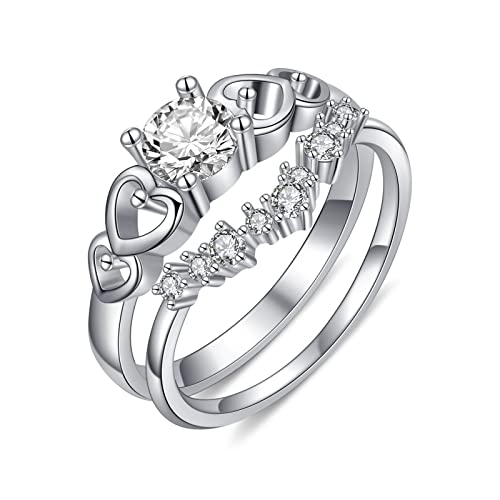 Ring for Women White Gold/Yellow Plated Engagement Promise Statement Ring Cubic Zirconia Band Butterfly Infinity Flower Ring