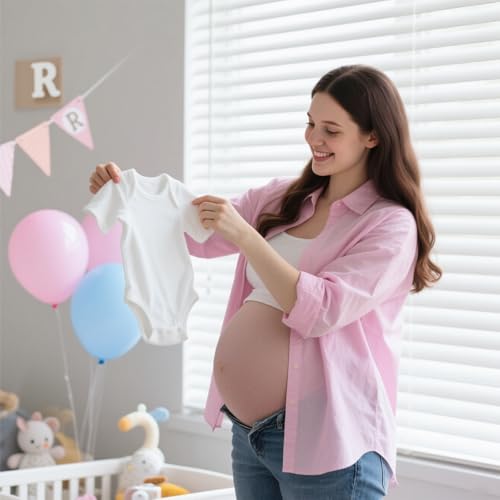 Rilcn 12 Stück Baby Lätzchen zum Bemalen Set – 8 Baumwoll Bodys Kurzarm & 4 Doppellagige Lätzchen, 14 Textilstifte & Vorlagen für Babyparty Spiele, DIY Babyshower Deko, Gender Reveal