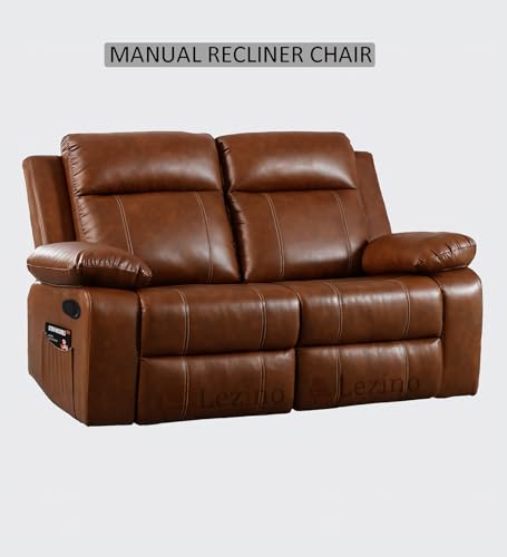 Image of LEZINO 2 Seater Manual Recliner Sofa in Faux-Leather Recliner Chair for Home, Brown (Two Seater Manual Recliner, Brown)