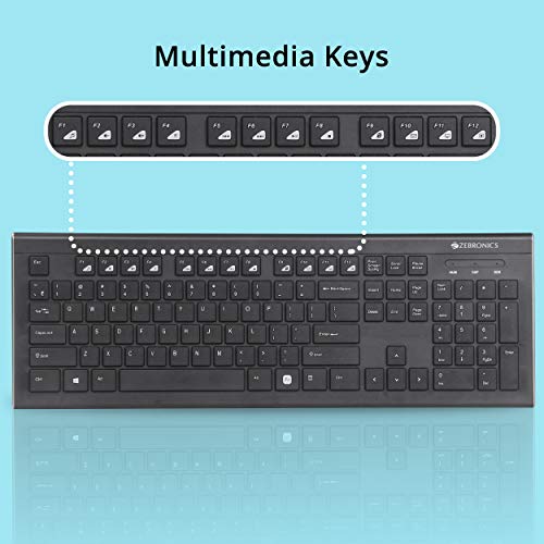 Image of ZEBRONICS Zeb-DLK01 USB Multimedia Keyboard with 104 UV Coated Keys, Rupee Key, 12 Hot Keys