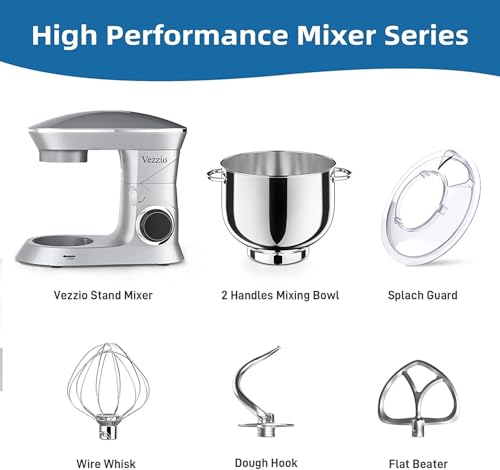 Vezzio Silver 9.5 Qt 660W 10 Speed Stand Mixer with Stainless Steel Bowl
