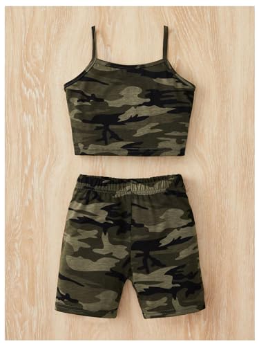 Image of WDIRARA Girl's Two Piece Outfits Camo Print Sleeveless Cami Top and Skinny Shorts Set