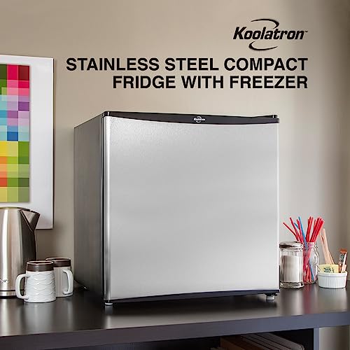 Koolatron Stainless Steel Compact Fridge With Freezer, 1.6 Cubic Feet (44 L) Capacity For Snacks, Frozen Meals, Beverages, Juice, Beer, Den, Dorm, Office, Games Room, Or Rv #TOP1