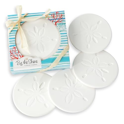 Kate Aspen Absorbent Sand Dollar Drink Coasters Set of 4 Coastal Decor Nautical Home Decorations Housewarming Gift & Beach Themed Coasters for Drinks