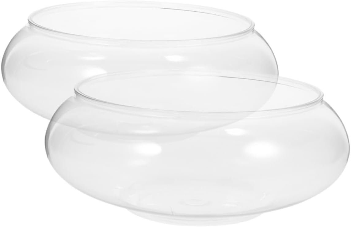 ORFOFE 2pcs Transparent Round Small Fish Tank Lightweight Unbreakable Aquarium Bowl for Home Decor Capacity for Betta Fish and Shrimp Desktop Decorative Container