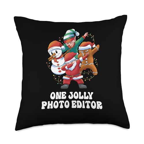 Christmas Holiday Gifts and Designs One Jolly Photo Editor Dabbing Santa Christmas Throw Pillow, 18x18, Multicolor
