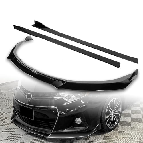 HK5 9pcs Combo Front Bumper Body Kit Lip + Side Skirt Extensions Diffuser Compatible with 2014-2016 Toyota Corolla S Models 2015 (Painted Black)