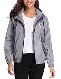 Aottori Abrigo Impermeable con Capucha para Mujer,Chubasqueros Outdoor Deporte Cortavientos Running Chaqueta de lluvia Gris S