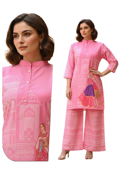 Women’s Printed Kurti Co-Ord Set | Stylish Top & Palazzo Pant Set with Digital Art Print