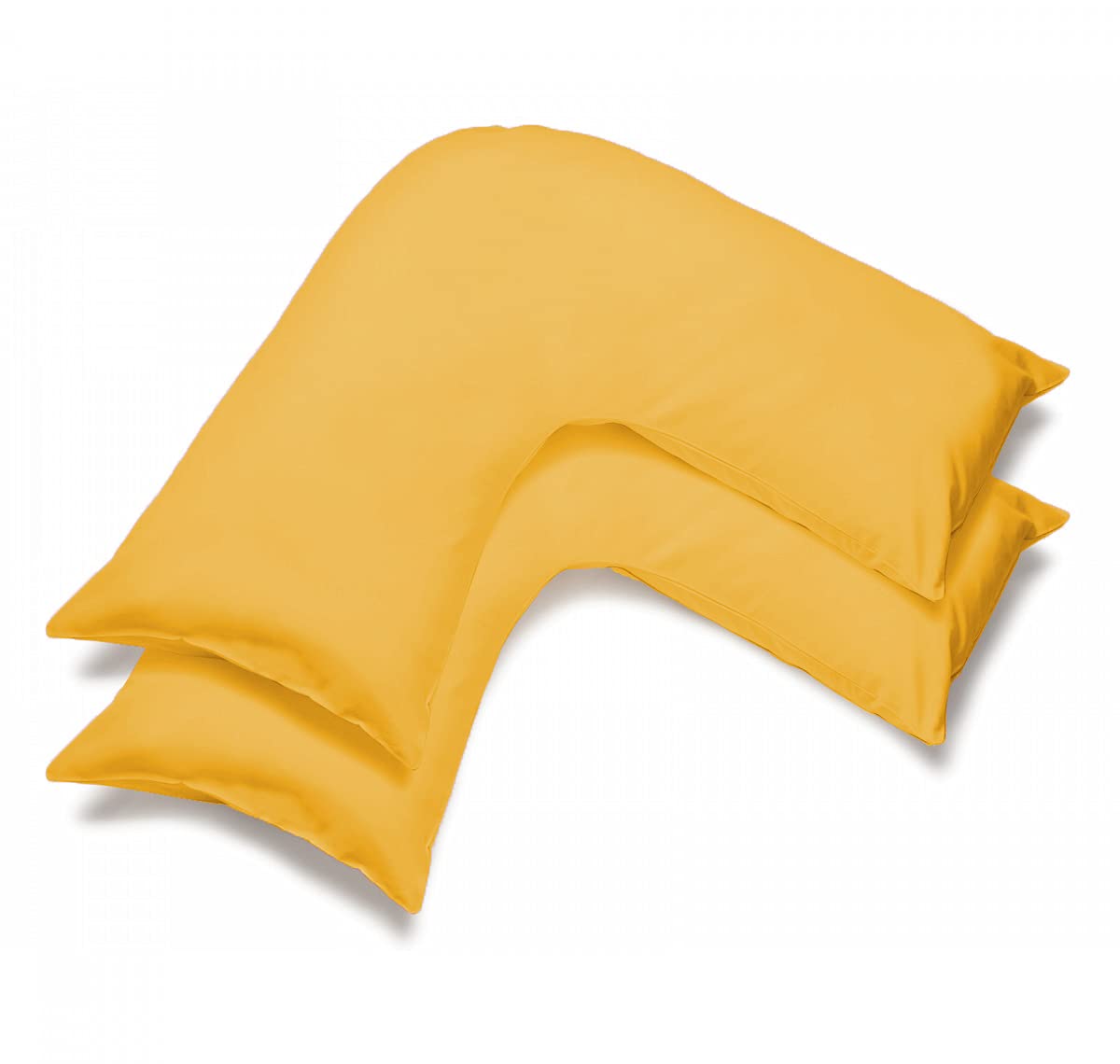 Mfabrics Mustard Pack Of 2 | Poly-Cotton Plain Dyed V Pillow Covers | Uk V-Shaped Pillowcase Pair (Mustard)