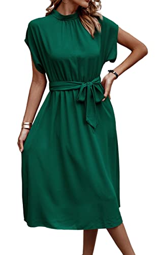 ASOMI Kleid Damen Elegant Casual Midikleid mit Taschen Flatterkurzarm...