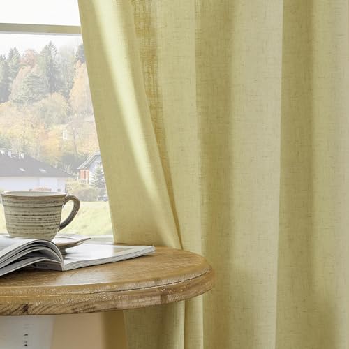 Image of Joydeco Linen Curtains, 2 Panels Set, Light Filtering, 63 Inch Long, Living Room, Lima Bean