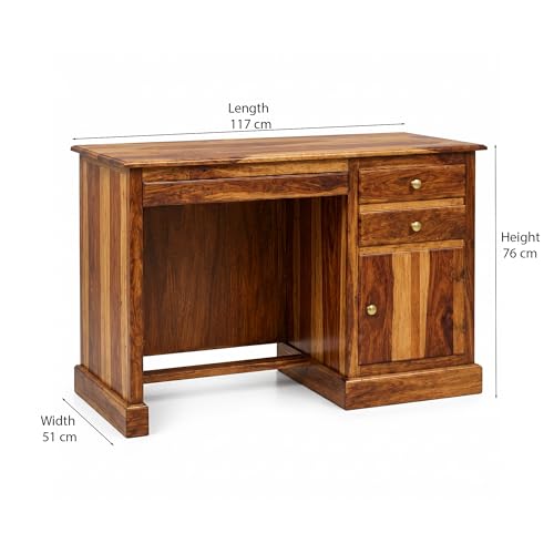 Image of SONA ART & CRAFTS Carmel Lite Solid Sheesham Wooden Study Table for Students Desk with 2 Drawers & 1 Cabinets Study Desk Table Office Table for Work from Home Writing Office Desk (Natural Finish)