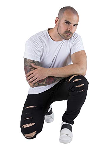 Calça Masculina Skinny Com Elastano bAllAd Preta Rasgada (44)