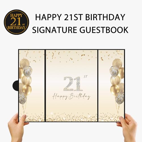 Image of DARUNAXY Black Gold 21st Birthday Party Decorations, Happy 21st Birthday Alternative Signature Guest Book for Men Women Cheers to 21 Years Old Gifts 21 Birthday Signing Card Board Party Supplies