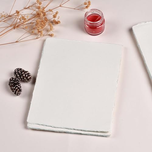 Image of Pzyvelines- 50 Sheets of Watercolor Paper of 150 GSM - Virgin Cotton - Handmade Paper with Deckle Edges - 16X13 Inches (41x33 cm)- White Toned