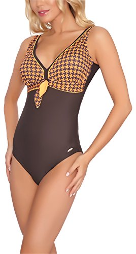 aQuarilla Trajes de Baño 1 Pieza Bañadores Ropa Playa Mujer G5Y1N1 (Marrón/Naranja, 40)