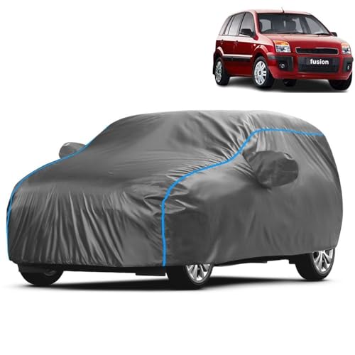 Image of Kerwa Car Body Cover Waterproof with Ford Fusion, Dust & UV Resistant All-Weather Proof Full Body Cover, Grey with Blue Lining, Triple Stitched Elastic Bottom with Mirror Pocket