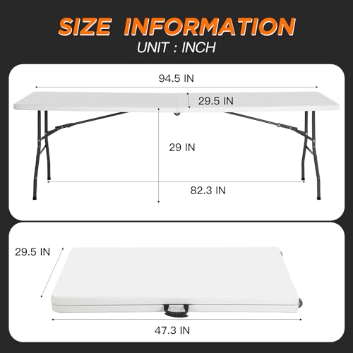 BestOffice 8FT Picnic Table Folding Table Camping Table Plastic Table Fold Up Table Lock for Party Event,White