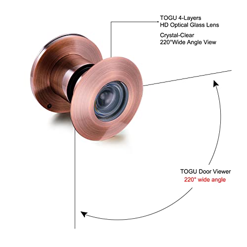 Togu Tg5028Yg-Ac Solid Brass Ul Listed 220-Degree Door Viewer With Heavy Duty Privacy Cover For 1-3/5" To 2-1/6" Doors, Antique Copper #TOP2