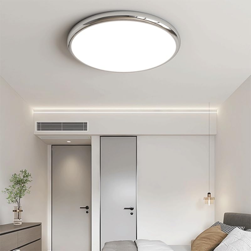 Plafonnier LED chic rond chromé dimmable tricolore pour chambre - 4