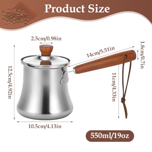 Cafetera turca de acero inoxidable de 550 ml, jarra de leche y mini olla con mango madera 4