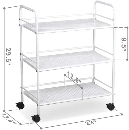 Yaheetech 3 Tier Durable Metal Multi-Purpose Rolling Utility Cart, Rolling Storage Craft Cart Kitchen Cart with Handle and Locking Wheels for for Office Bathroom Kitchen Laundry, White