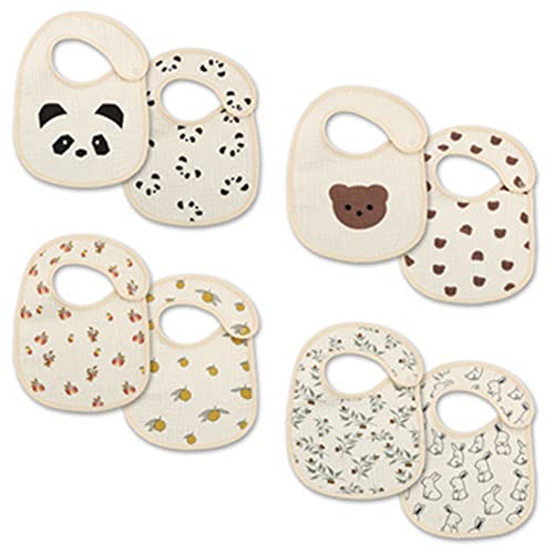Cotton Waterproof Baby Girls 2 Pack Bibs with Button for Teething Drooling Eating Newborn Bib Prints, Type 13