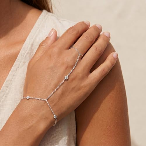 Image of Hand Chain Ring Bracelet for Women Dainty Gold Finger Chain Rhinestone Bracelet Trendy Simple Body Jewelry Gifts