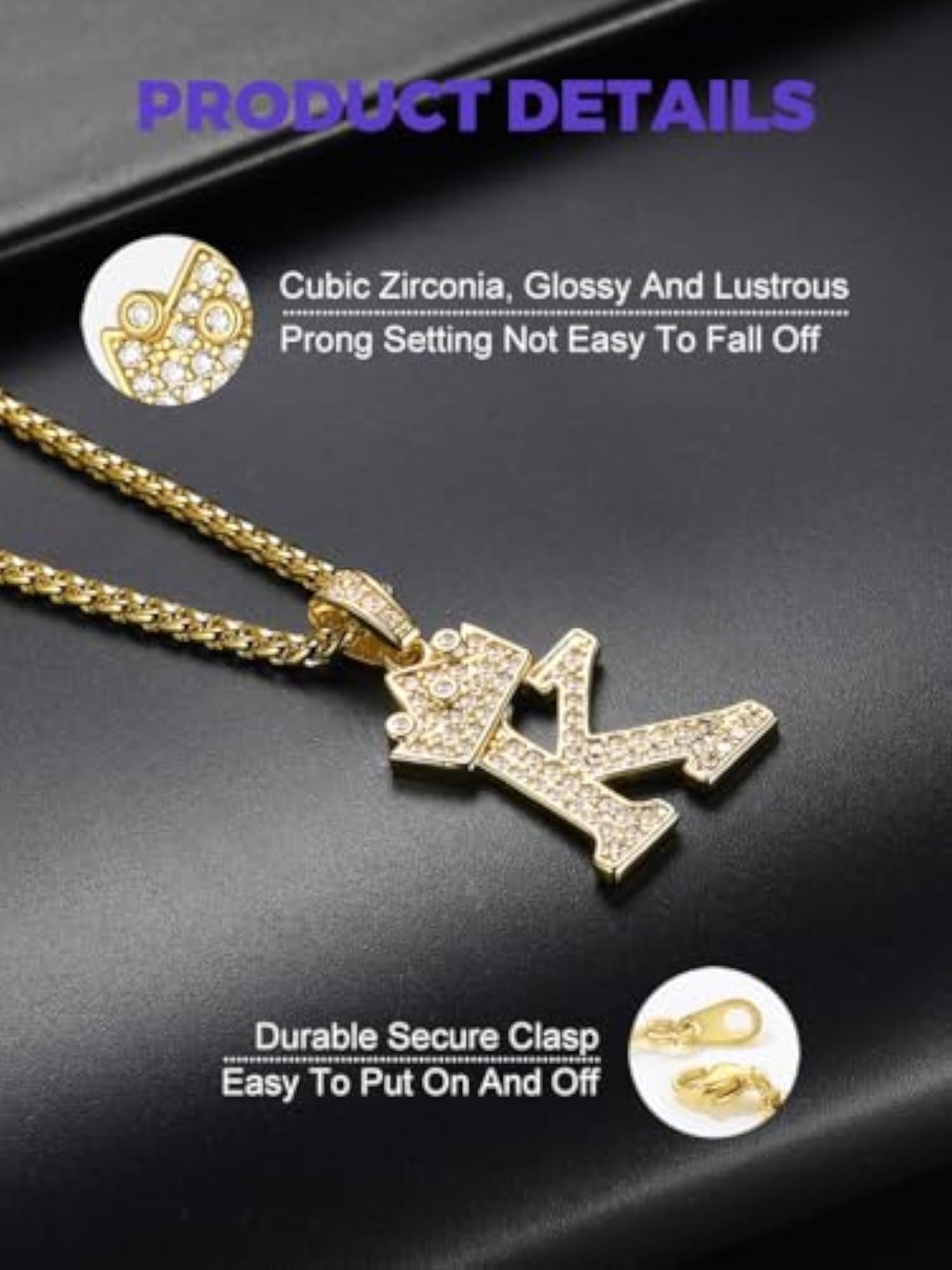 A-Z Crown Initial Letter Necklace, 18K Gold Plated