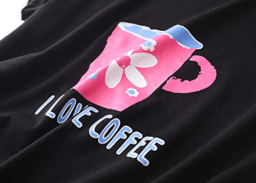 Pnaeong Women Pajama Set Sleepwear Tops With Capri Pants Casual And Fun Prints Pajama Sets Sy296-I Love Coffee-L #TOP3