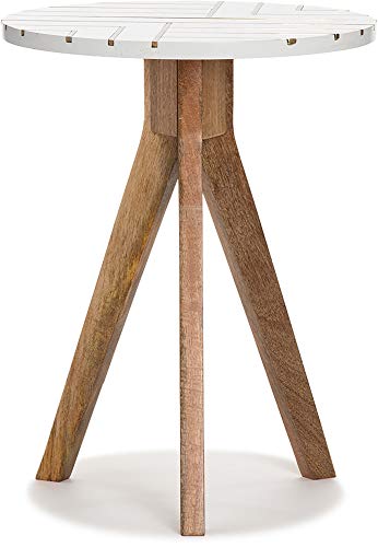 Adore Decor Amari Round Side Table Brass Inlay Top With Solid Wood Legs Modern Eclectic Living Room Accent Furniture Fully Assembled, White #TOP5