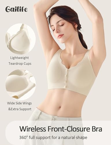 Image of Gailife Jelly Front Closure Bras for Women Wireless Mastectomy Bralettes | adjustable,post surgery,full coverage,no underwire,comfort,convenient,snap,soft,seamless,supportive,compression,old women