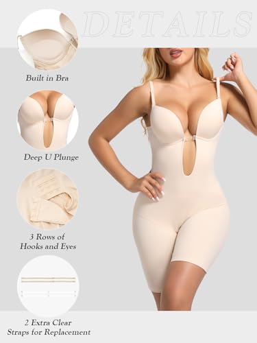 Decorus Backless Plunge Shapewear Bodysuits - Women Low Back Body Shaper ：Full Body Tummy Control Built in Bra With Plunge4