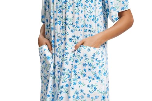 Image of COSUNIONY House Dresses for Women Cotton Short Sleeve House Coat Buttons Down Dusters Robe with Pockets S-XXL